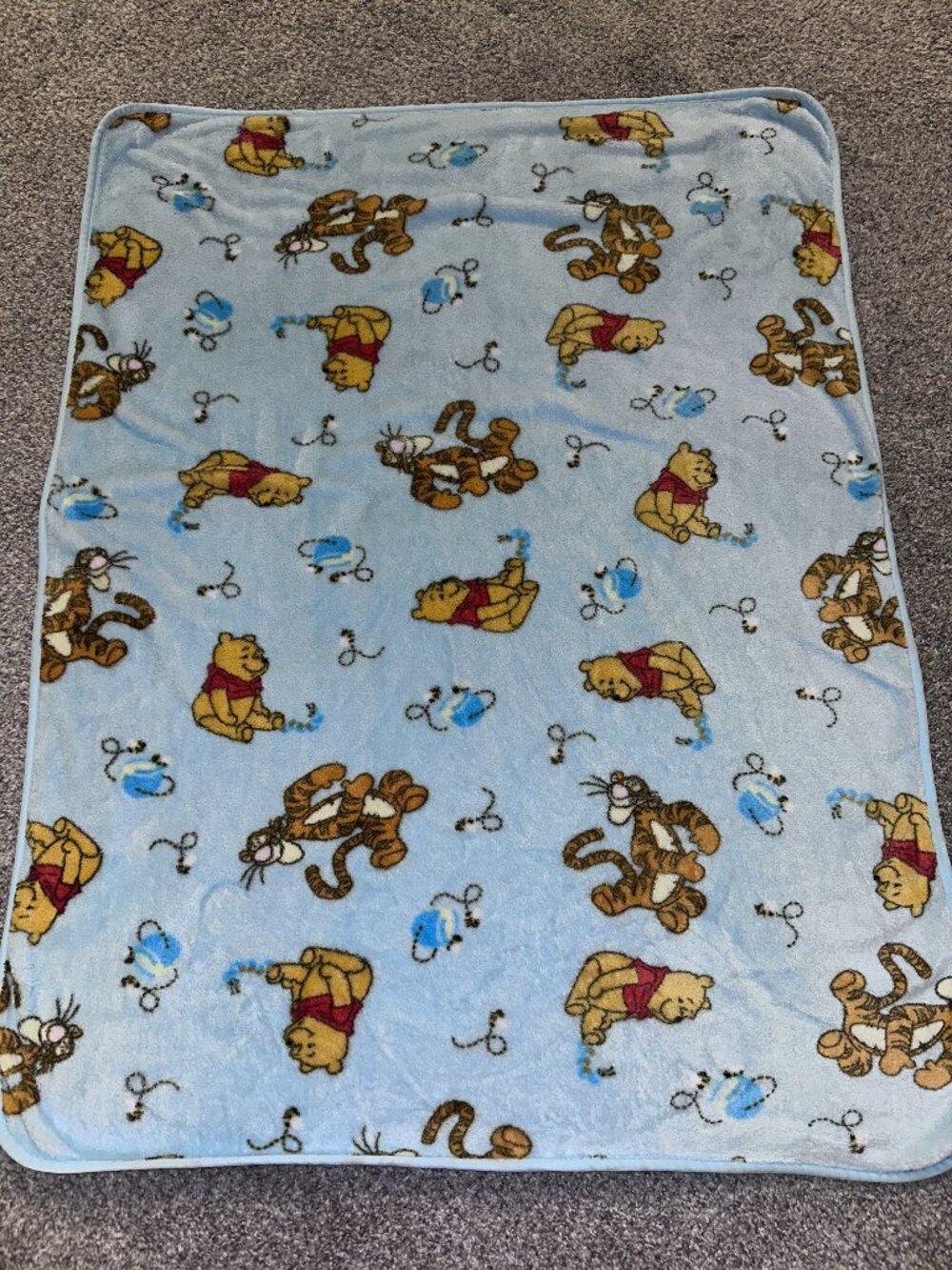 Disney Winnie The Pooh & Tigger Light Blue Baby Blanket Soft Fleece Lovey